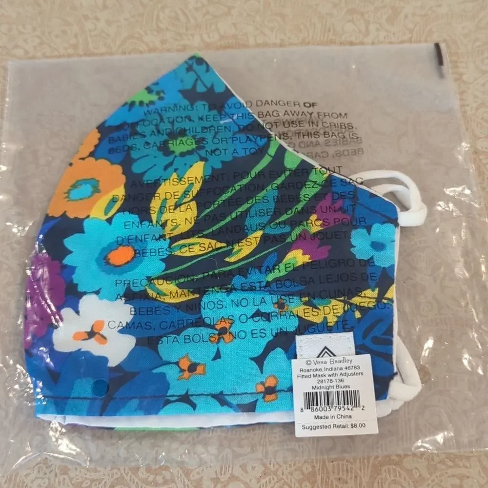 3 New Vera Bradley Floral Fitted Face Masks
